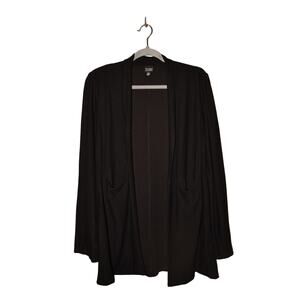 EILEEN FISHER $228‎ Black Rayon Nylon Open Cardigan Long Sleeves Pockets Medium